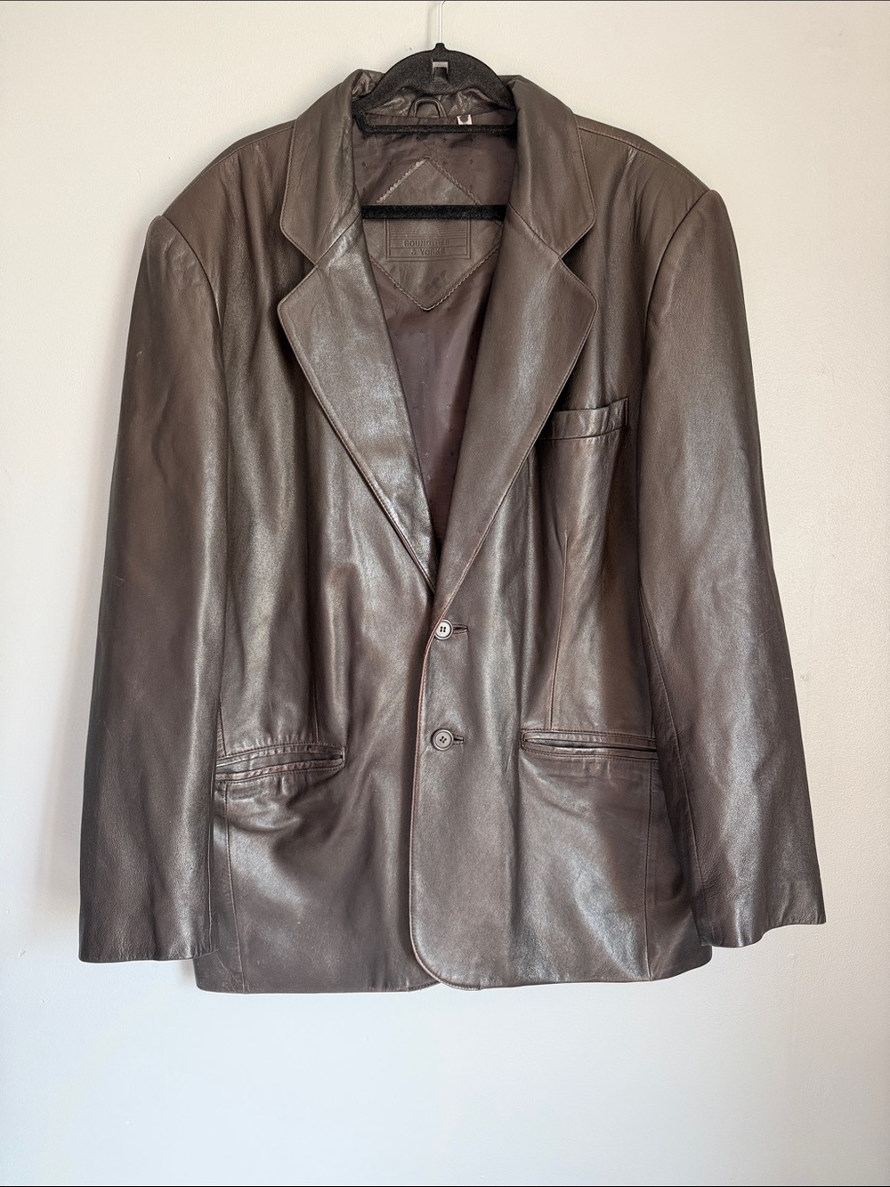 Roundtree & Yorke Vintage Brown Genuine Leather Blazer Jacket XL